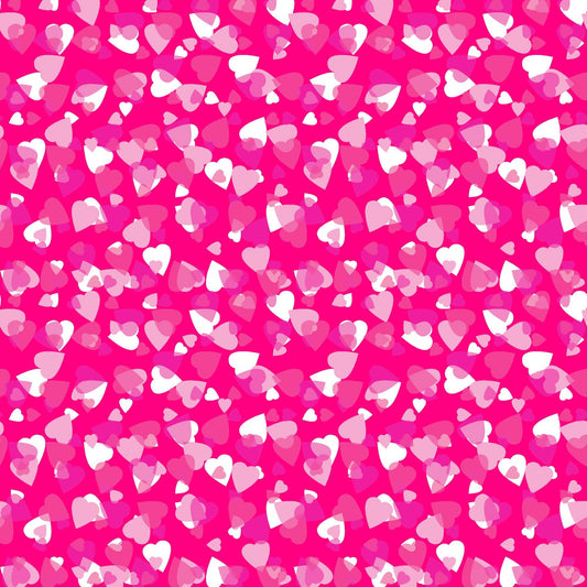 Valentines Design Fabric - Multi Hearts Tile Pink White