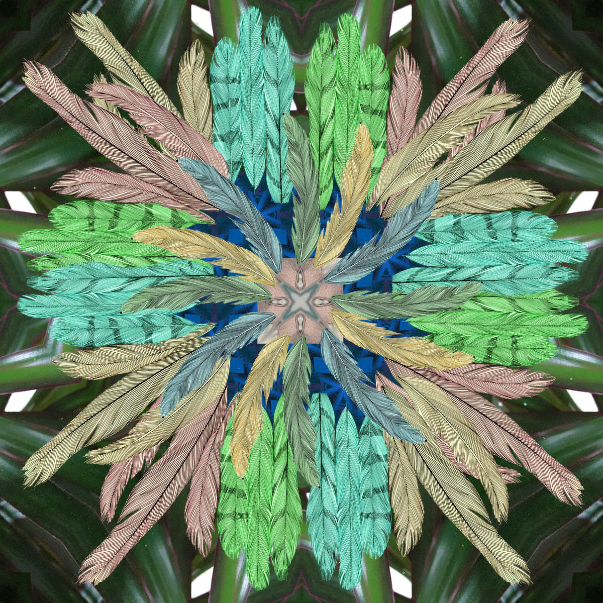 Feather Design Fabric - Repeat Dark Green