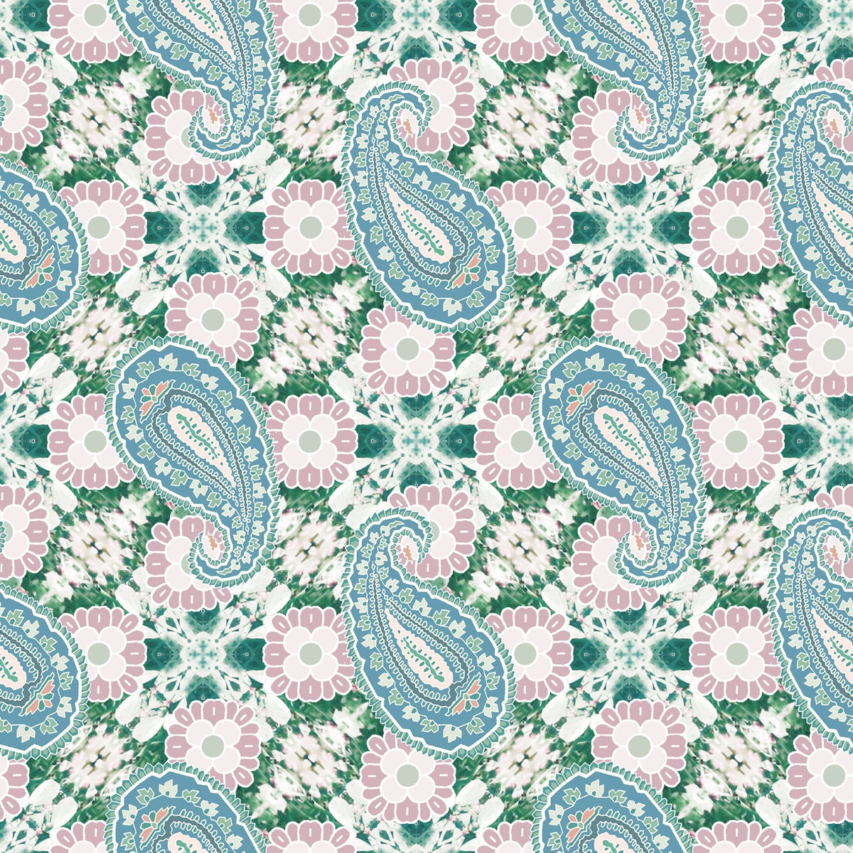Paisley Design Fabric - Mosiac Pink Green